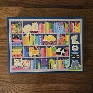 Cat Bookshelf Cobble Hill 500 Piece Puzzle